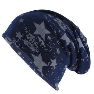 Navy Blue Cosmic Stars Lightweight Year Round Cotton Beanies - NEW